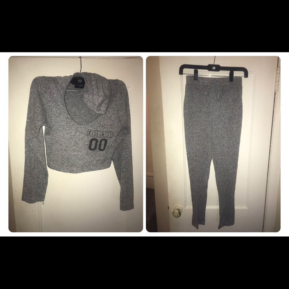 V neck crop hoodie and joggers